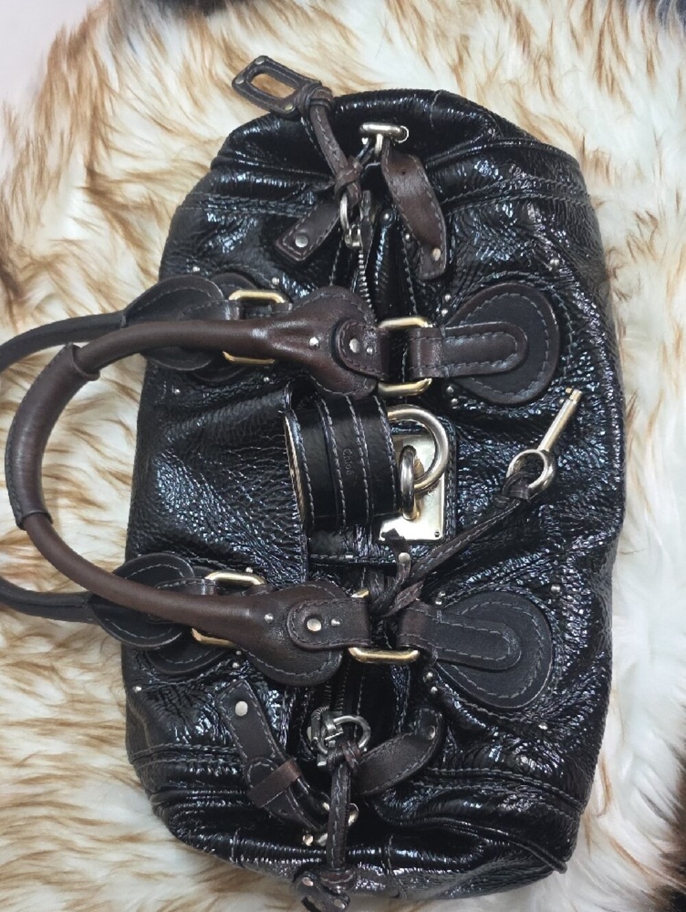 Chloe Black Patent Leather Satchel with Gold Hardware - Picture 13 of 16